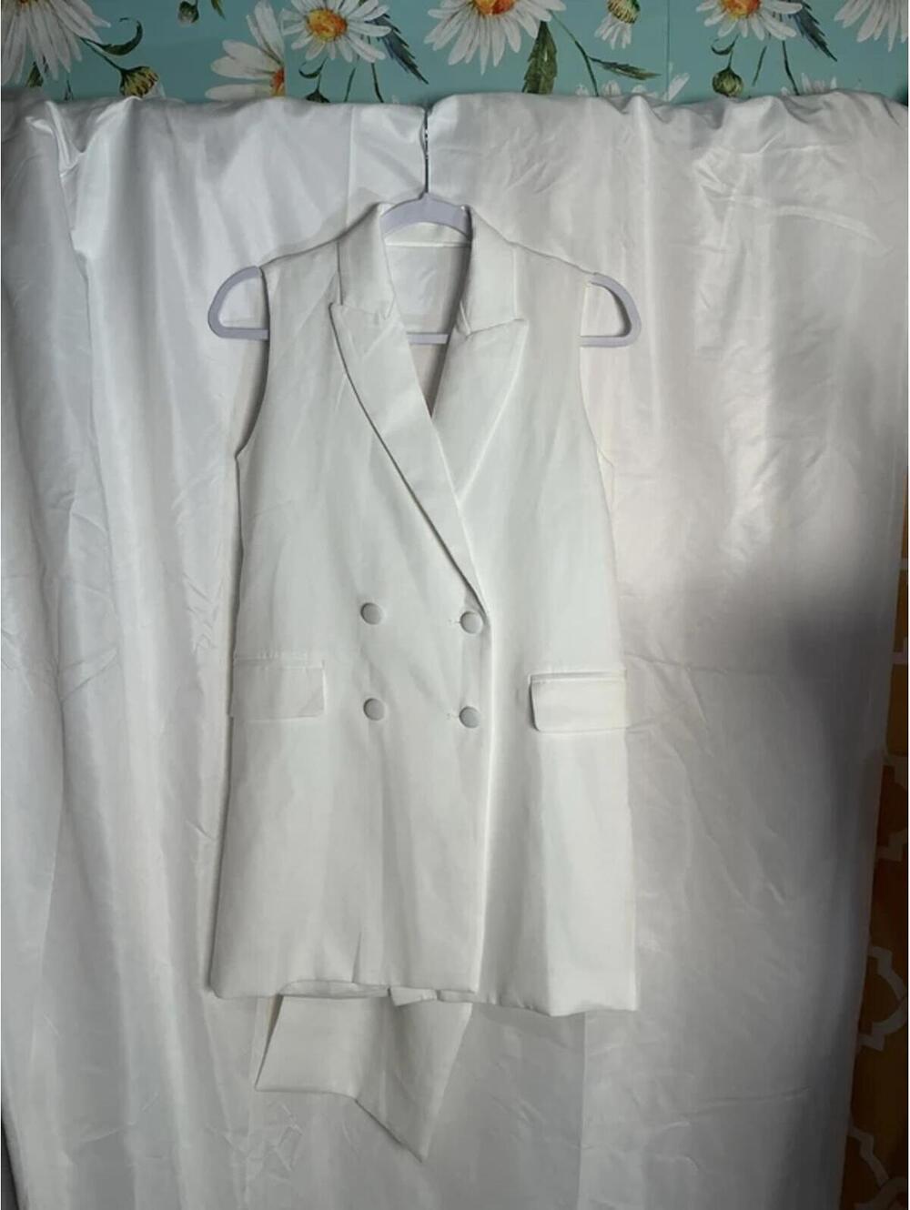 White double breasted vest dress by Mabel